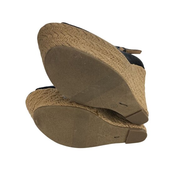 Glo Jeans Women's Size 7.5M Black Fabric ankle strap Wedge peep toe Sandals - Picture 6 of 7